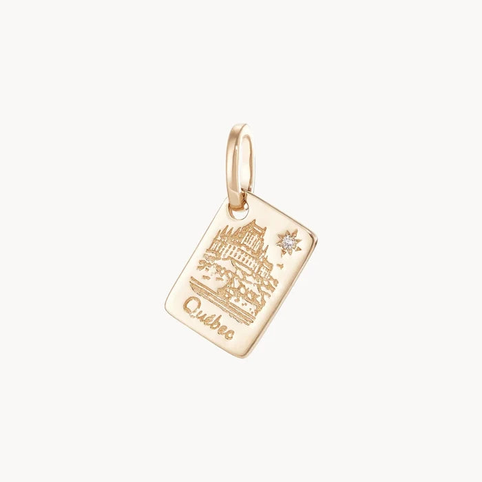 Quebec Postcard Charm in 10k yellow gold with diamond