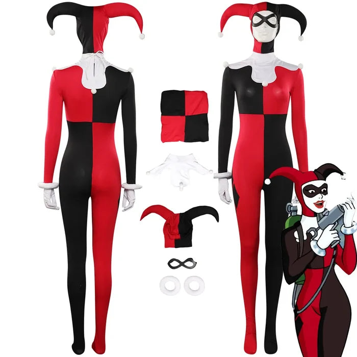 Quinzel Cosplay Jumpsuit 5-Piece Costume Set | Halloween & Carnival