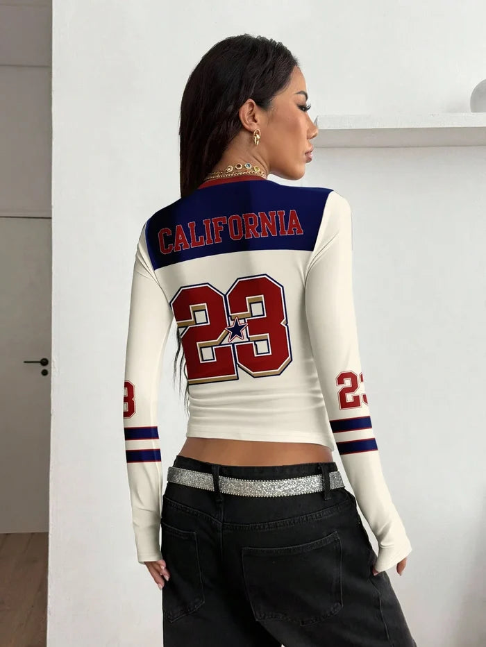 Racing Badge Long Sleeve Bustier Top