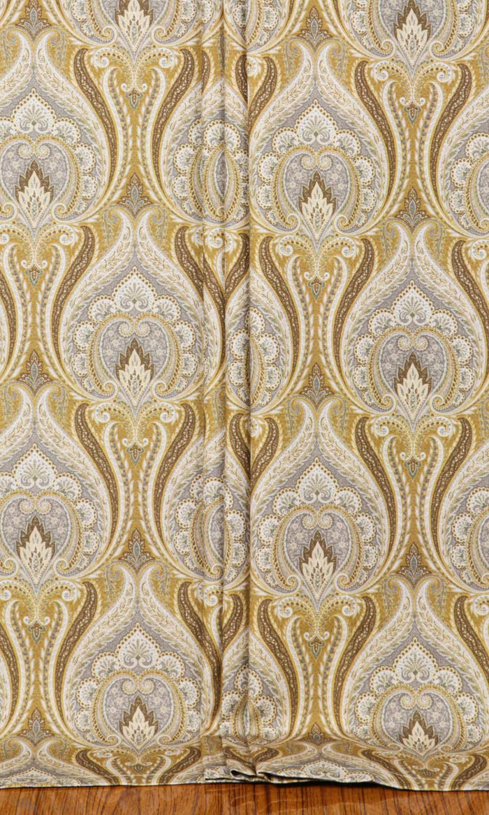 Floral Damask Window Treatments Fabric By the Metre (Grey/ Yellow)