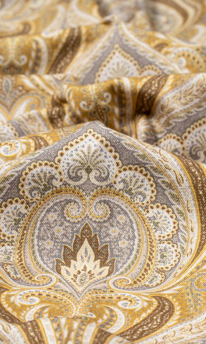 Floral Damask Home Textile Fabric Material By the Metre (Grey/ Yellow)