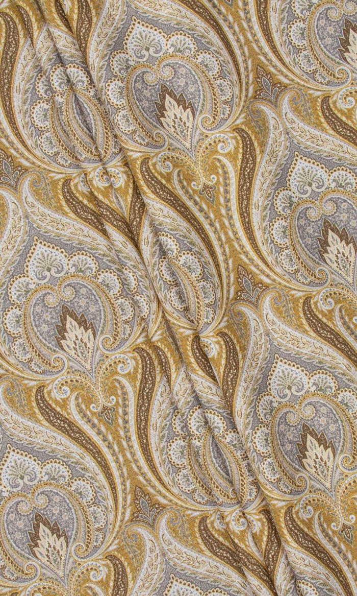 Floral Damask Fabric By the Metre for Curtains & Drapes (Grey/ Yellow)