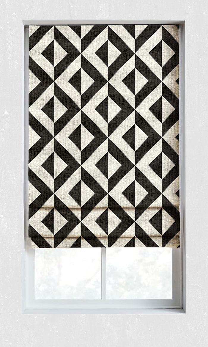 Geometrical Print Drapes for Living, Bedroom, Kitchen, Bathroom (Black/ Ivory)