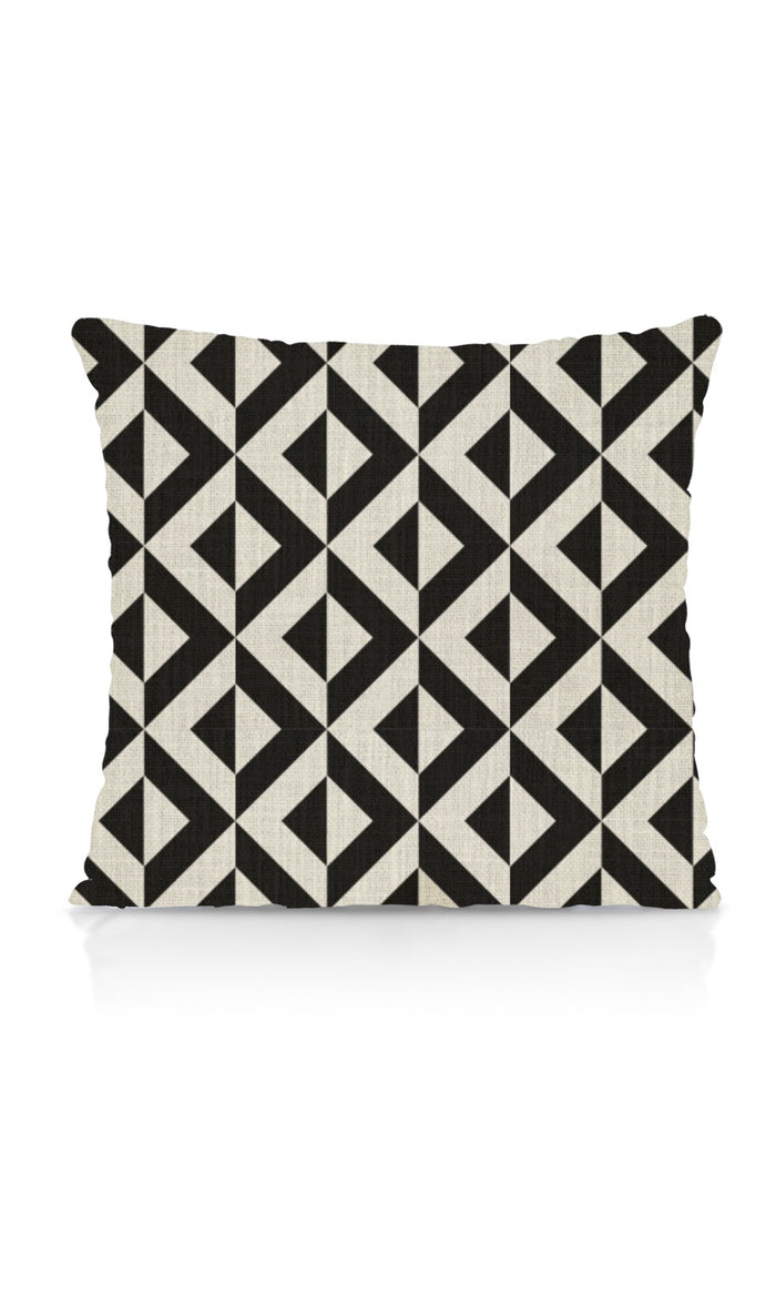 Geometrical Print Pinch Pleat, Rod Pocket, Eyelet Curtains (Black/ Ivory)