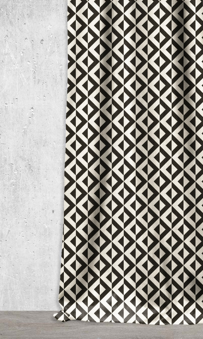 Geometrical Print Home Décor Fabric By the Metre (Black/ Ivory)