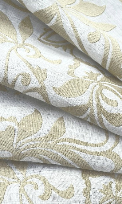 Floral Embroidered Linen Drapery (White/ Ivory)