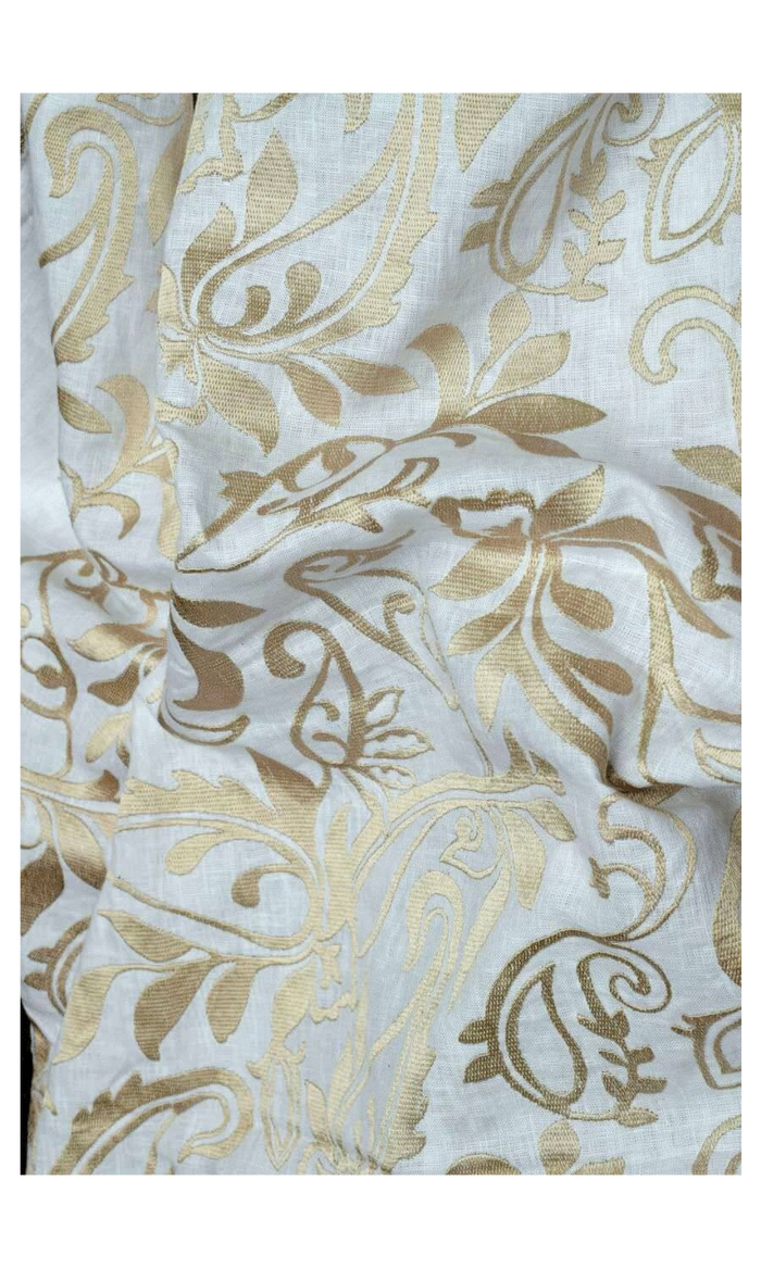 Floral Embroidered Linen Pinch Pleat, Rod Pocket, Eyelet Curtains (White/ Ivory)