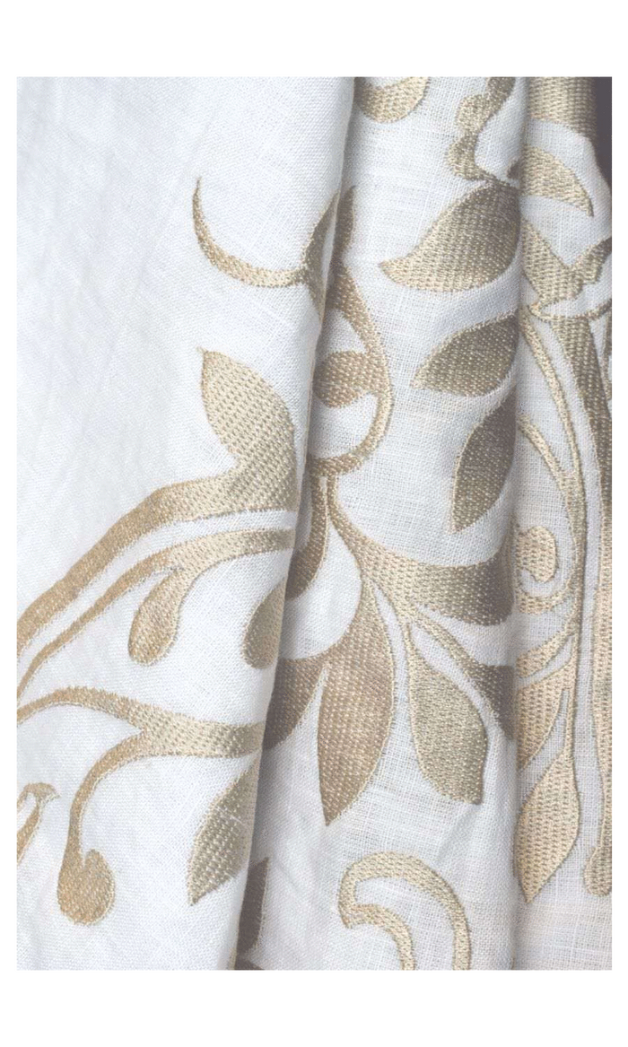 Floral Embroidered Linen Drapery (White/ Ivory) Extra Long Short Wide