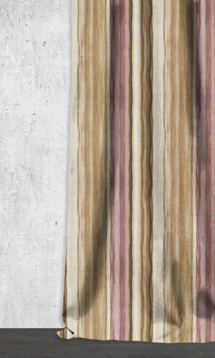 Watercolor Effect Striped Drapery for Living, Bedroom, Kitchen, Bathroom (Pink/ Brown)