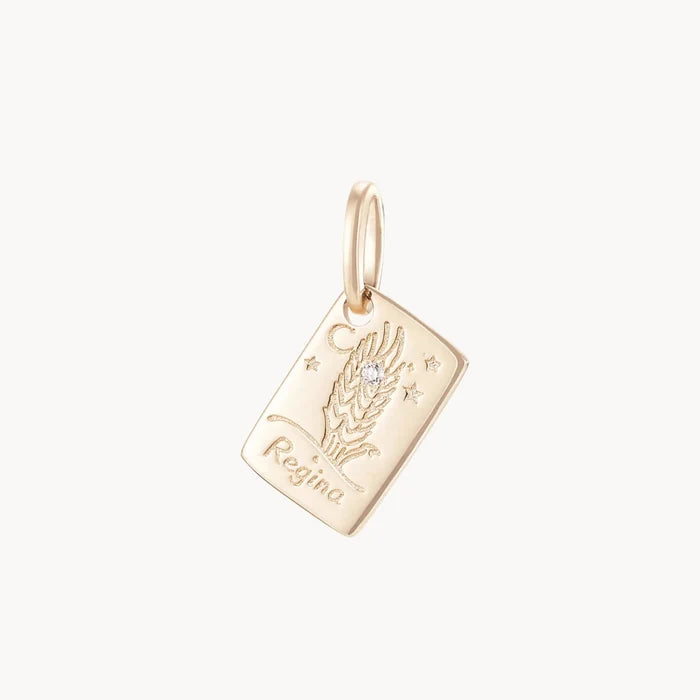 Regina Postcard Charm in 10k yellow gold with diamond