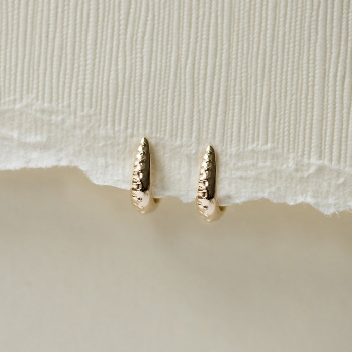 Restoration Mini Hoop in 14k yellow gold, alternate angle detail view 2