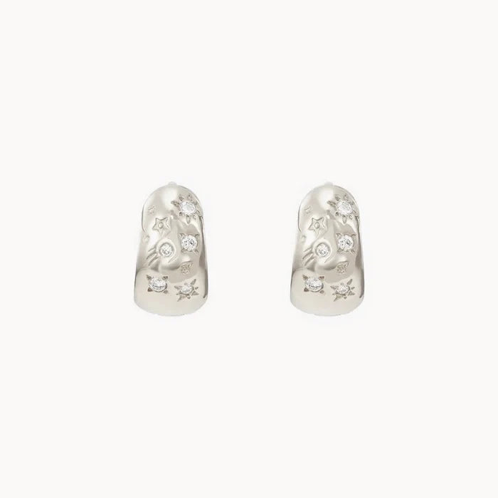 Reversible Chunky Element Hoop Earrings in sterling silver with white sapphire