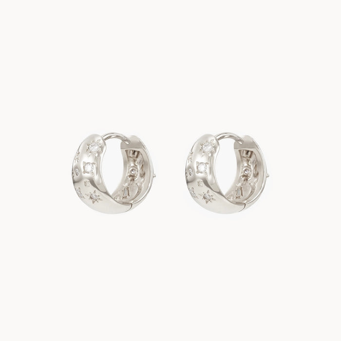 Reversible Chunky Element Hoop Earrings in sterling silver with white sapphire, side detail view