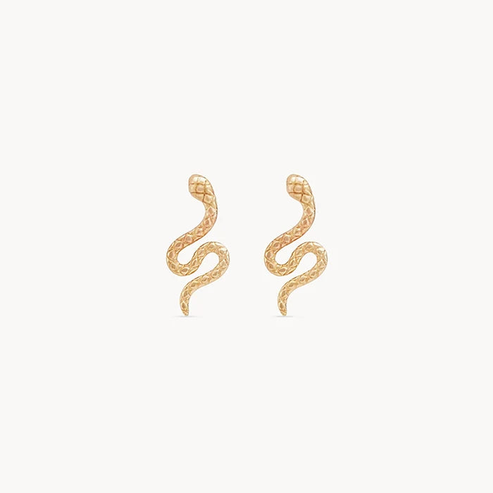 Revival Dainty Snake Earrings in 14k yellow gold
