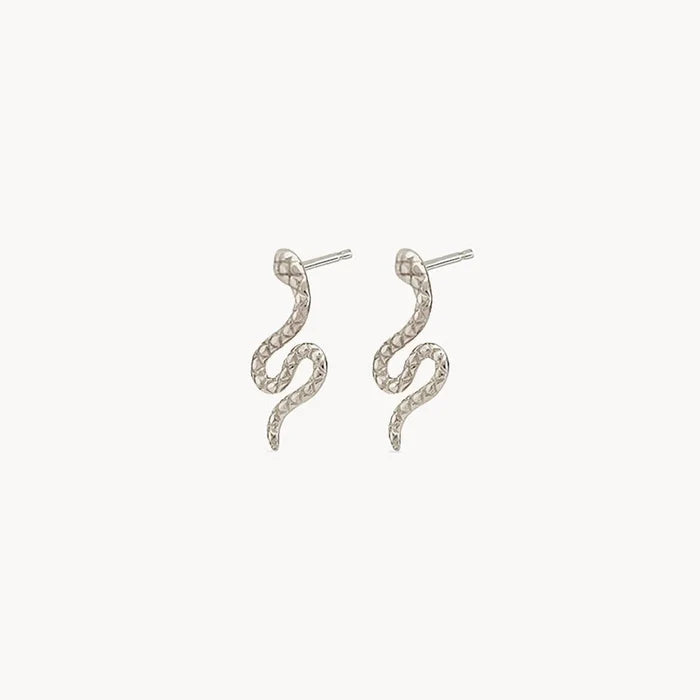 Revival Snake Earrings in sterling silver, alternate angle detail view