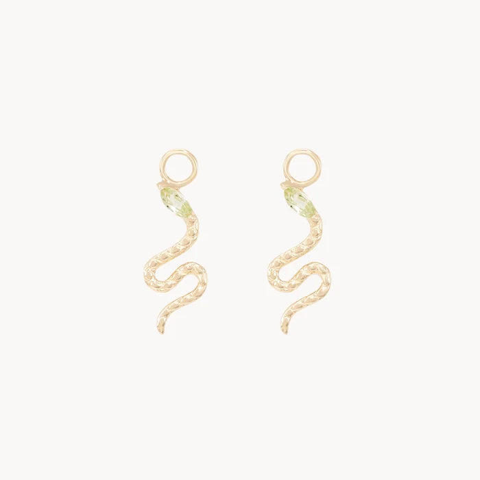 Revival Snake Green Tourmaline Earring Charm in 10k yellow gold with natural green tourmaline gemstone