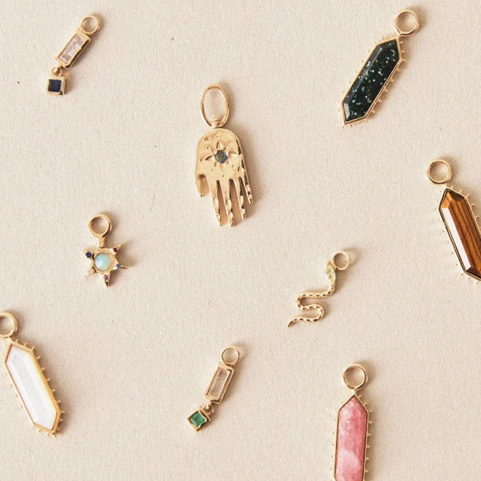 Revival Snake Green Tourmaline Earring Charm in 10k yellow gold with natural green tourmaline gemstone, alternate angle detail view 2