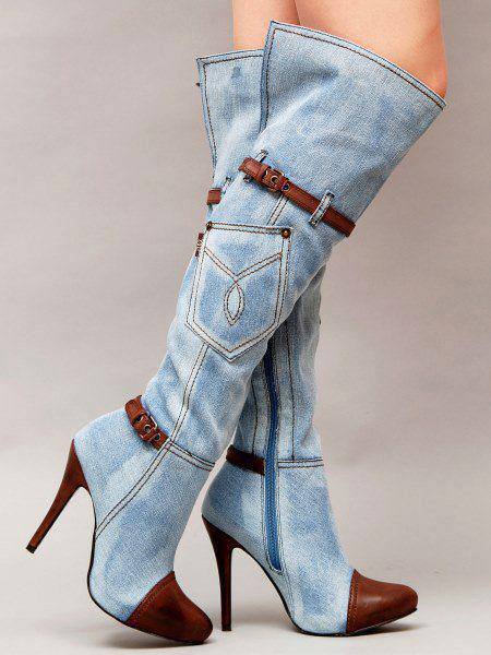 Rhinestone Skull-Toe Over-the-Knee Stiletto Boots