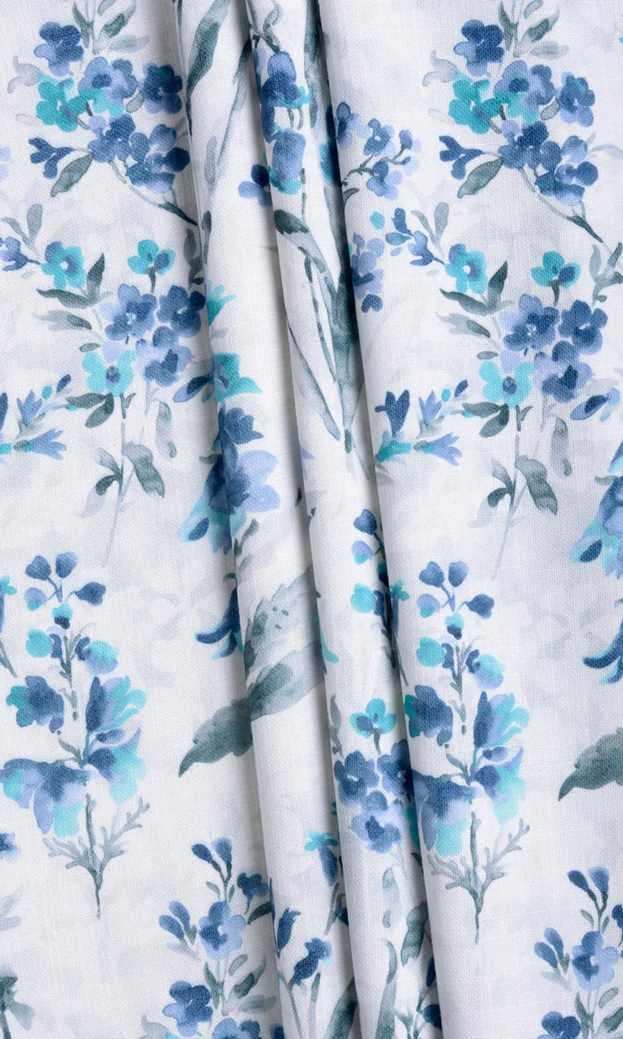 Floral Print Fabric Material By the Metre (Blue/ Grey)