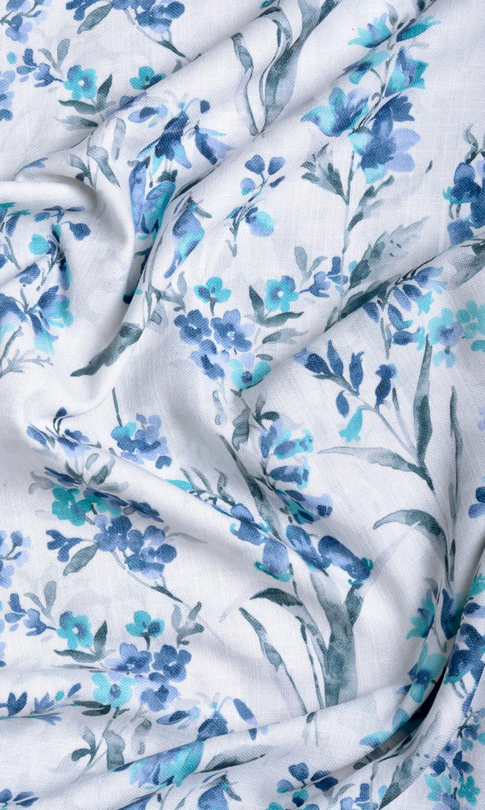 Floral Print Fabric By the Metre for Curtains & Drapes (Blue/ Grey)