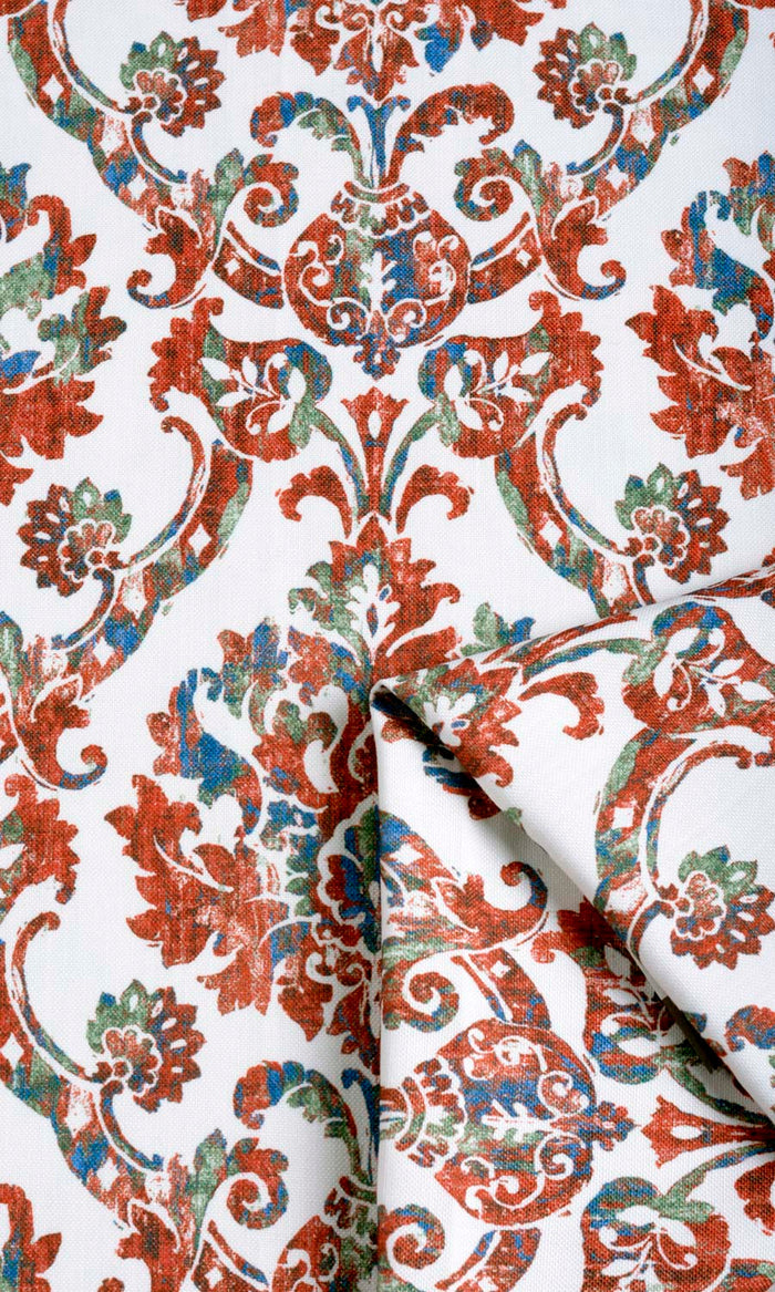 Damask Patterned Pinch Pleat, Rod Pocket, Eyelet Curtains (Red/ Blue)