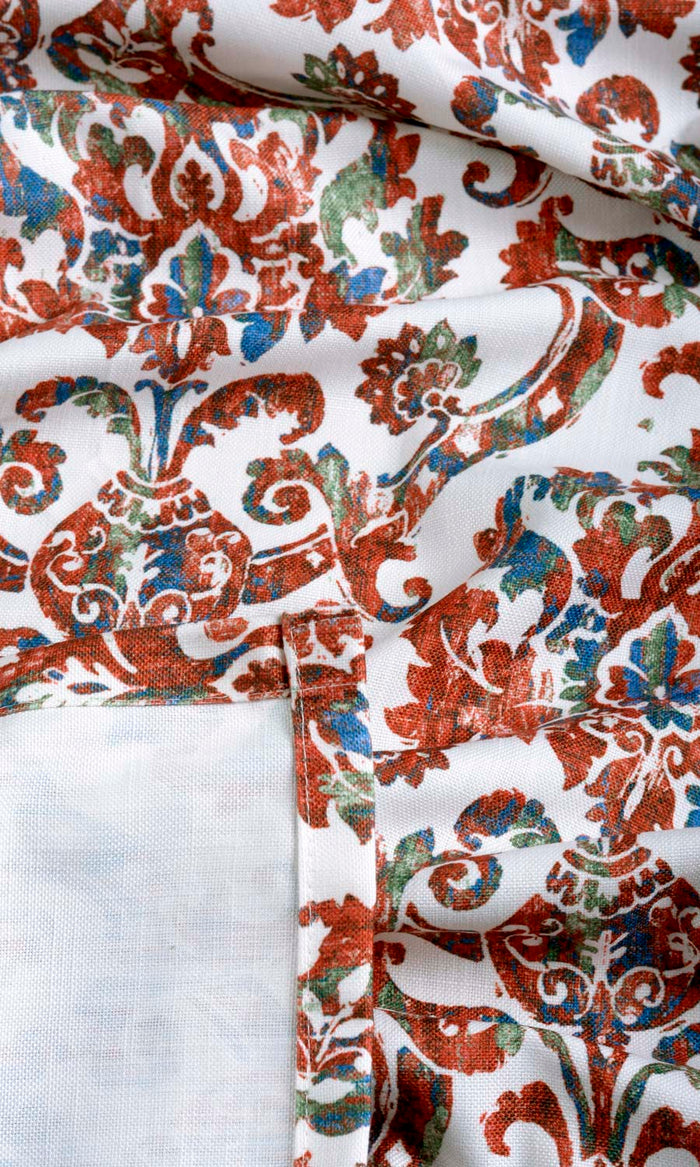 Damask Patterned Made-to-Measure Curtains (Red/ Blue)
