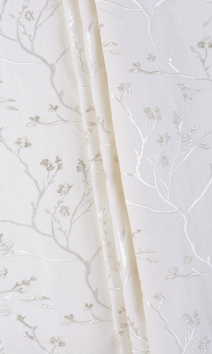 Floral Vine Patterned Window Treatments Fabric By the Metre (Pure White/ Gray)