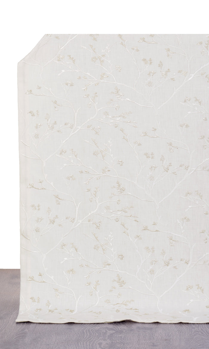 Floral Vine Patterned Fabric By the Metre for Curtains & Drapes (Pure White/ Gray)
