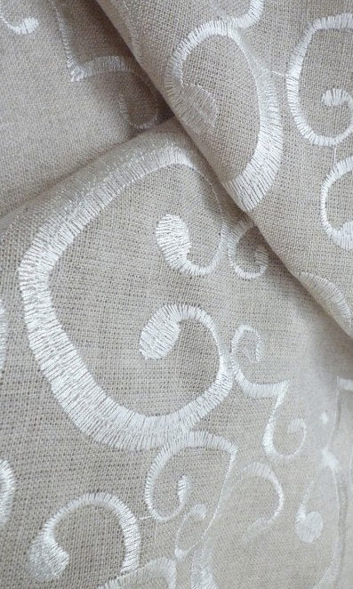 Floral Embroidered Linen Pinch Pleat, Rod Pocket, Eyelet Curtains (Brown)