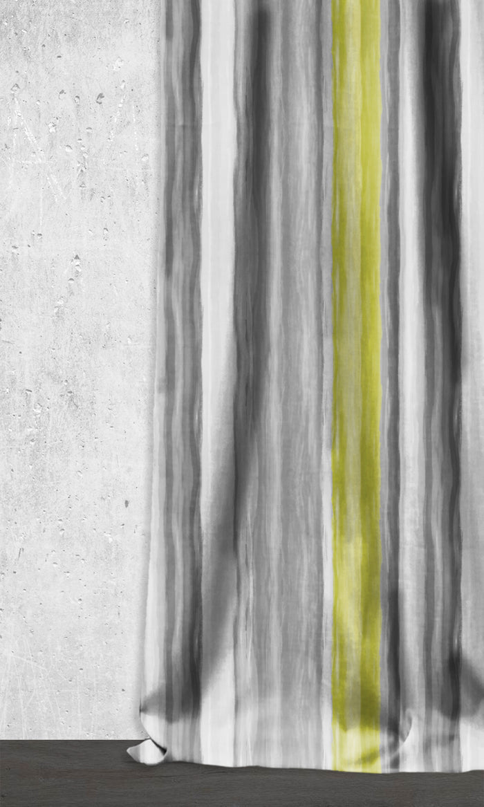 Dimout Striped Window Treatments Fabric By the Metre (Pear Green/ Grey)