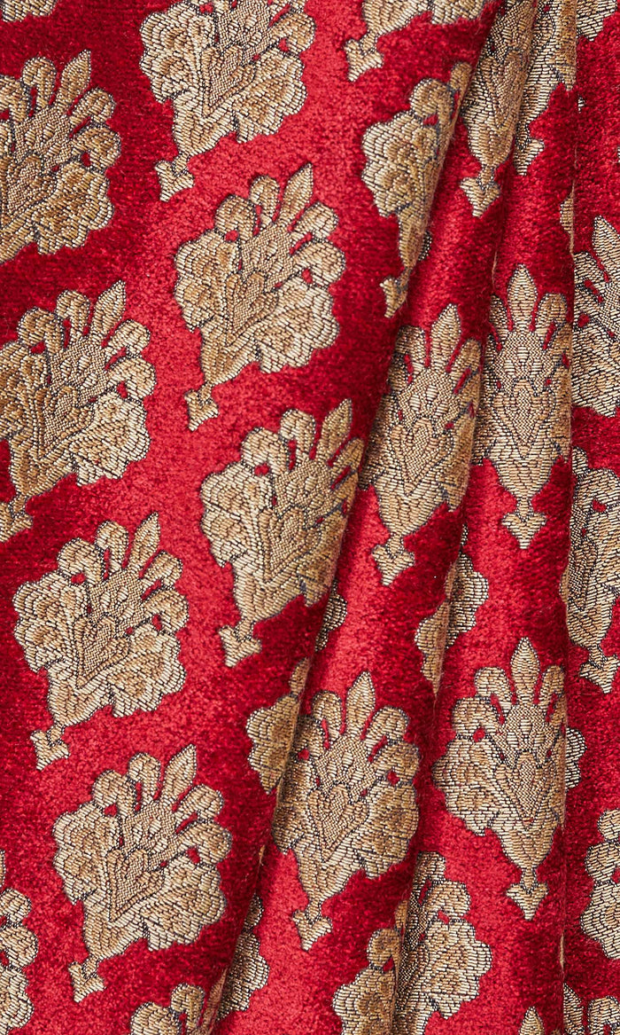 Floral Velvet Drapes for Living, Bedroom, Kitchen, Bathroom (Beige/ Brown/ Red)