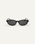 Face shot of Bonnie Clyde Roller Coaster sunglasses in black with black lenses.