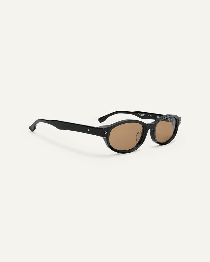 Side shot of Bonnie Clyde Roller Coaster sunglasses in black with brown lenses.
