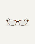 Face shot of Bonnie Clyde Rookie optical frames in tortoise with clear lenses.