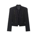 Rope-Braided Epaulette Cropped Blazer | Gold Button Double-Breasted Jacket