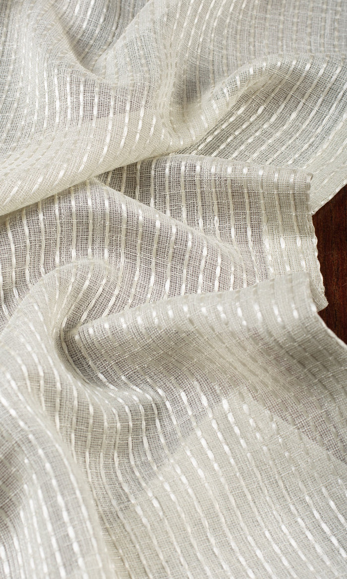 Striped Embroidery Sheer Fabric Material By the Metre (Gray)