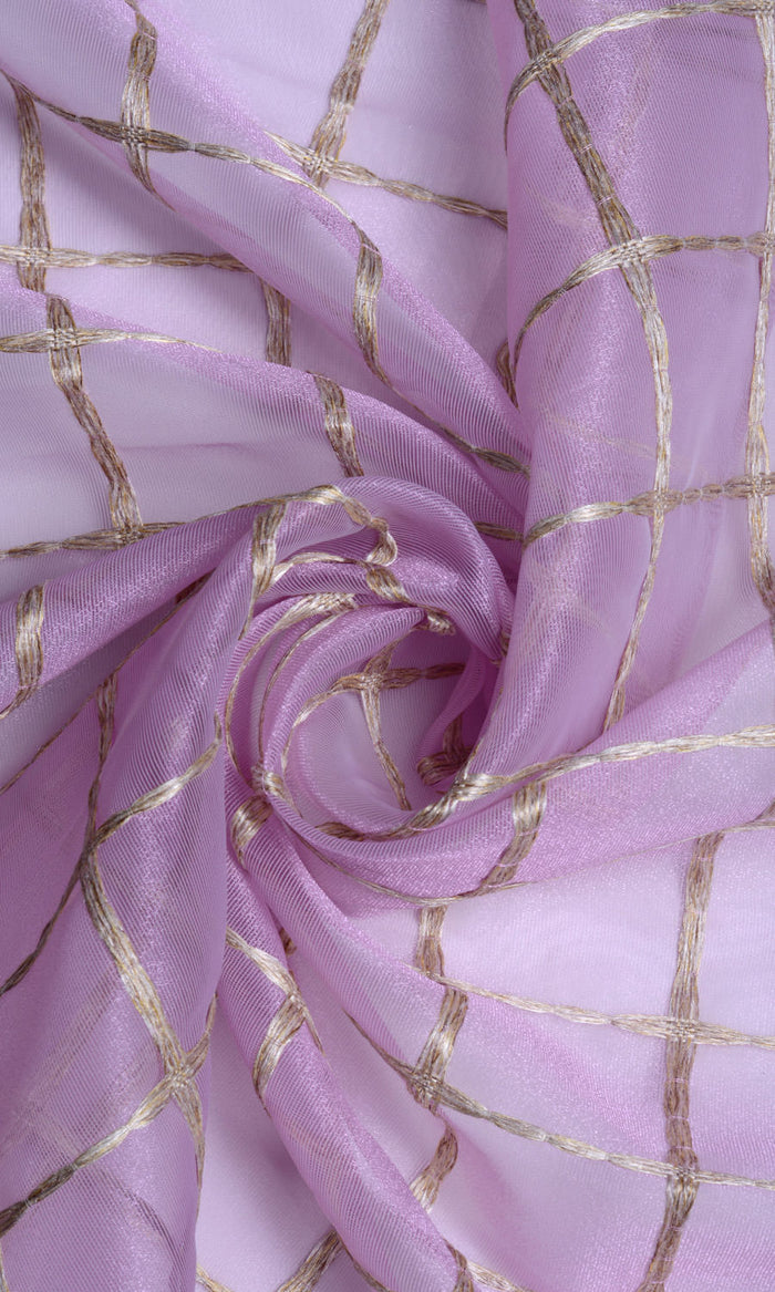 Embroidered Sheer Home Textile Fabric Material By the Metre (Pink/ Gold)