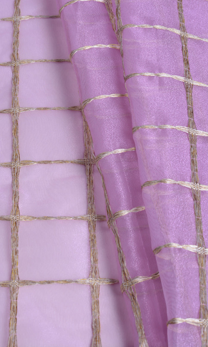 Embroidered Sheer Fabric Material By the Metre (Pink/ Gold)