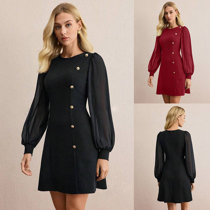 Round Neck Long Sleeve Slim Dress