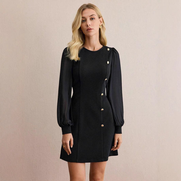 Round Neck Long Sleeve Slim Dress