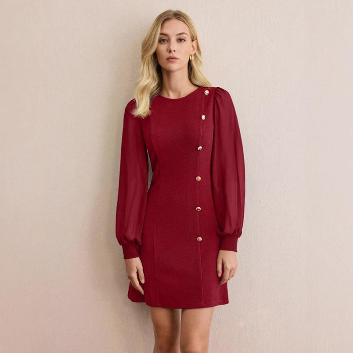 Round Neck Long Sleeve Slim Dress