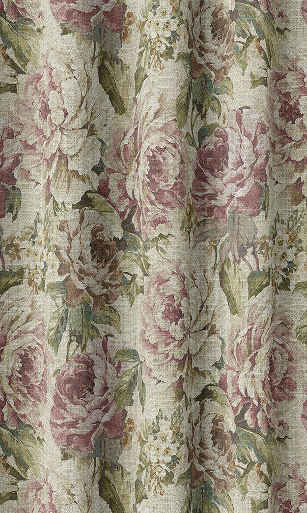 Floral Pinch Pleat, Rod Pocket, Eyelet Curtains (Ivory/ Green/ Pink)