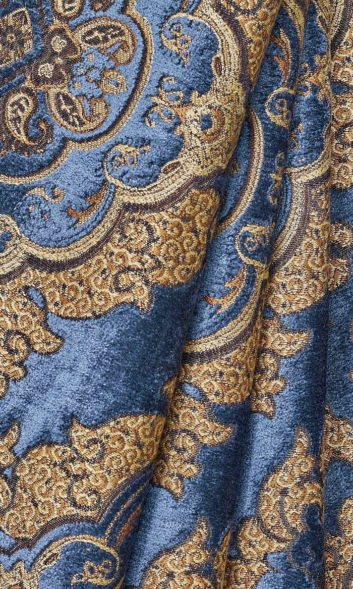 Damask Velvet Drapery for Living, Bedroom, Kitchen, Bathroom (Beige/ Brown/ Blue)