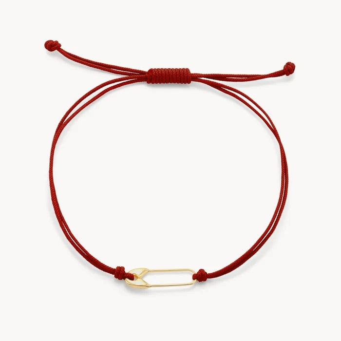 Safety Pin Cord Bracelet in 10k yellow gold with red cord