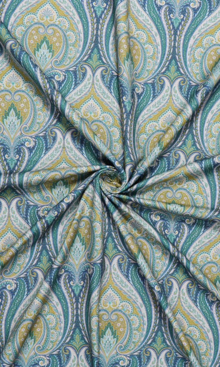 Floral Damask Fabric Material By the Metre (Blue/ Green)