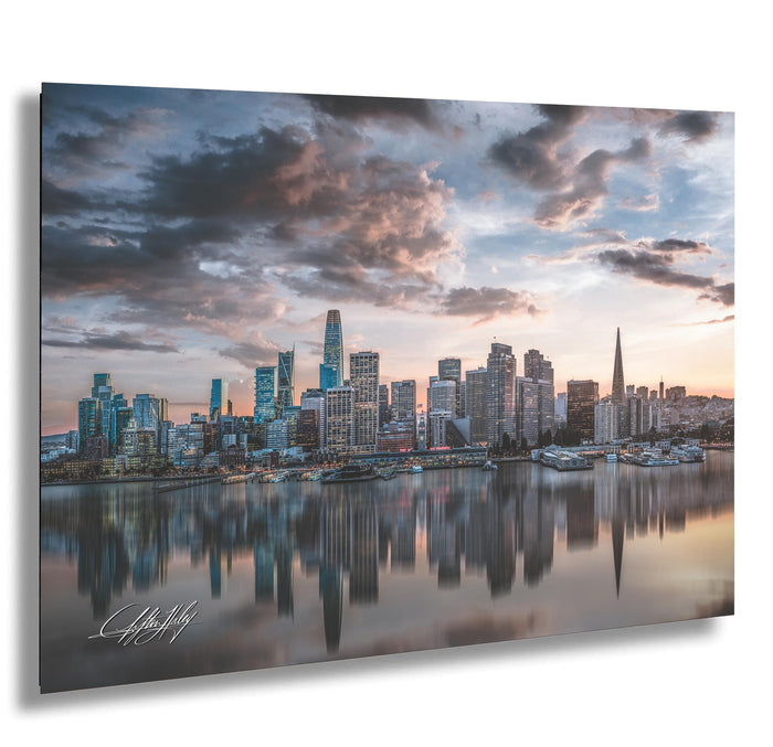 San Francisco skyline blue hour, Port of San Francisco fine art, Transamerica Pyramid reflection print, California cityscape wall art, San Francisco waterfront photography, golden hour city reflection, Bay Area skyline decor, modern coastal wall art, San Francisco photo gift, early twilight urban reflection