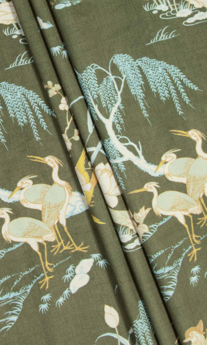 Chinoiserie Toile Velvet Home Textile Fabric Material By the Metre (Olive Green)