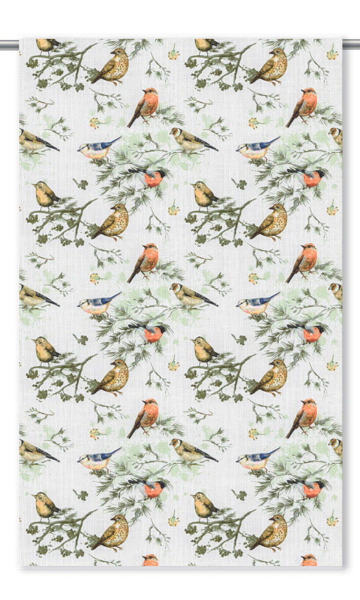 Bird-Print Cotton Drapes for Living, Bedroom, Kitchen, Bathroom (Yellow/ Orange/ White)