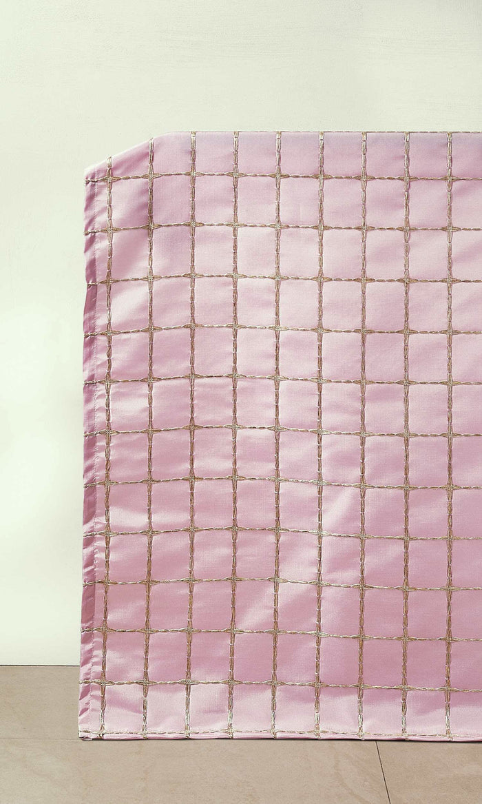 Embroidered Check Drapes for Living, Bedroom, Kitchen, Bathroom (Pink and Gold)