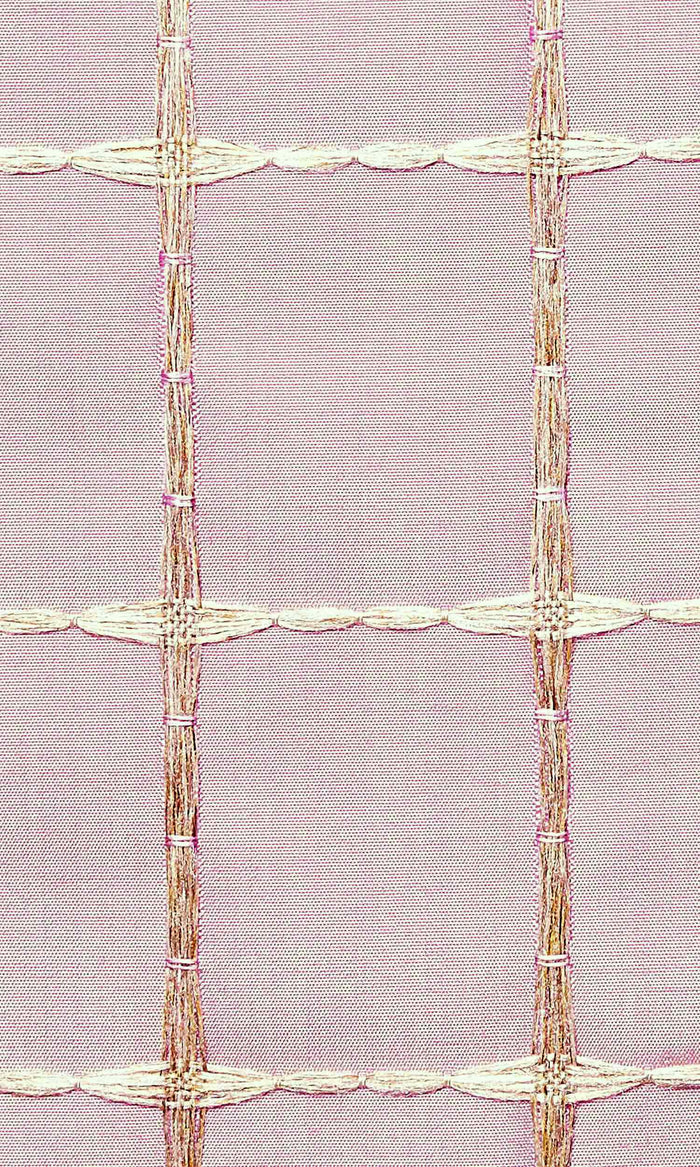 Embroidered Check Pinch Pleat, Rod Pocket, Eyelet Curtains (Pink and Gold)